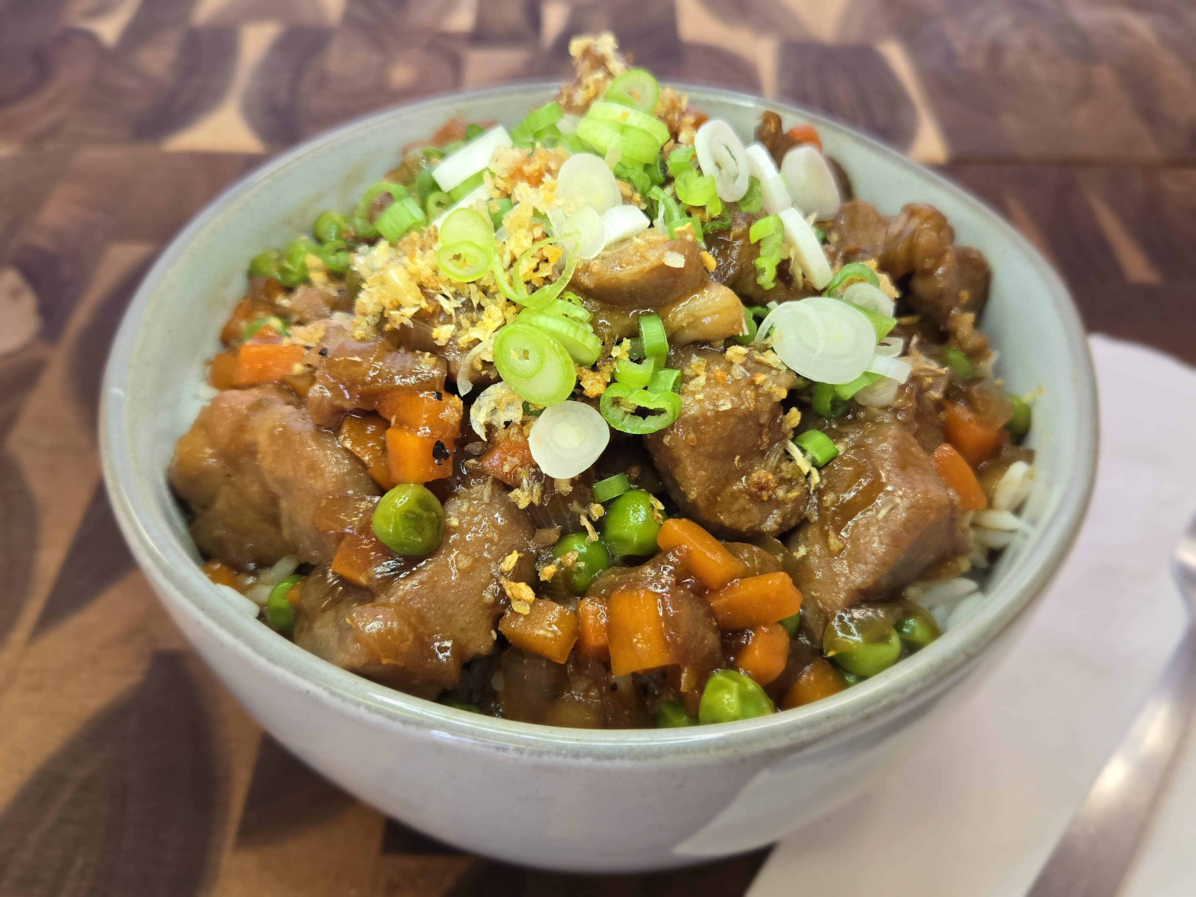 Slow-Cooked Pork Shoyu Garlic Pepper Rice